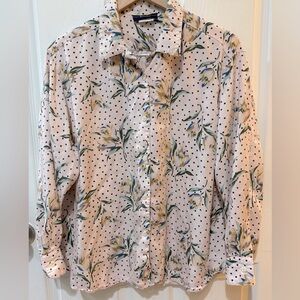 VTG Breeches Casual Powder Pink w Blk Polka Dot Floral Button Down Shirt